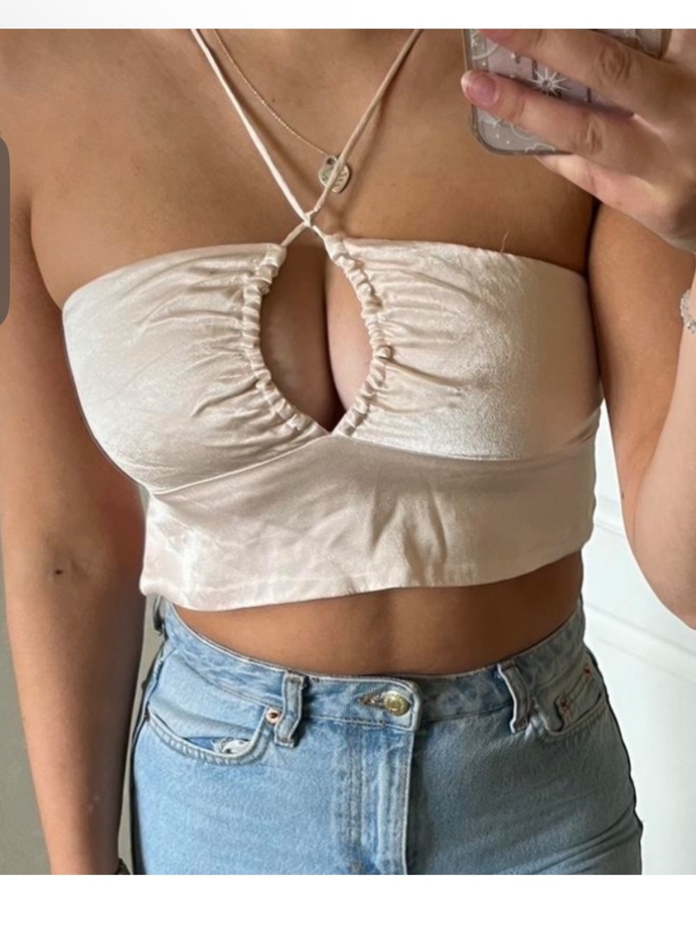 Zara lightest Pink Satin Cut-Out Halter Crop Top- super sexy